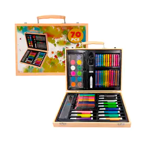 Estuche tipo maletín de madera con set de arte con 70 piezas, varieda…