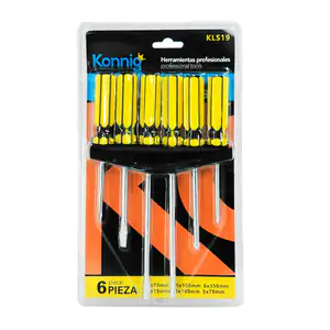 Blíster de 6 desarmadores con distintos largos y puntas, mango ergonó…