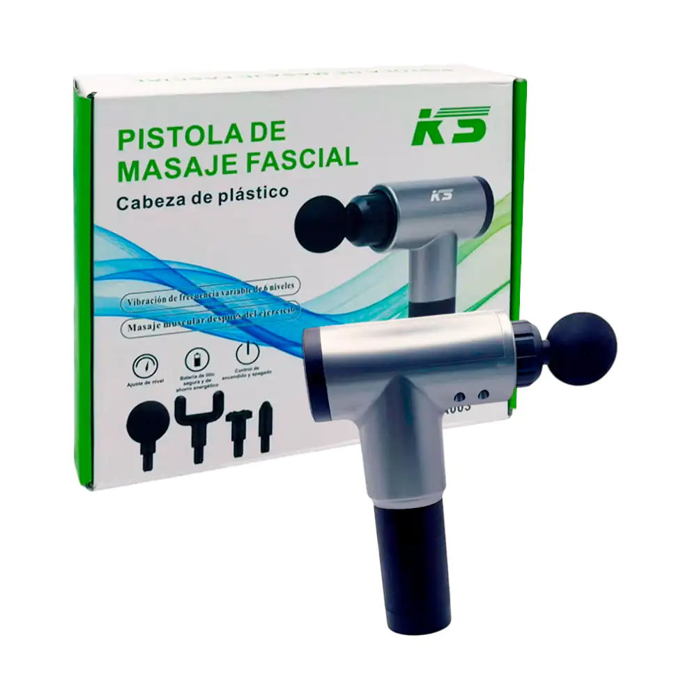 Masajeador recargable ks tipo pistola con 4 cabezales intercambiables…