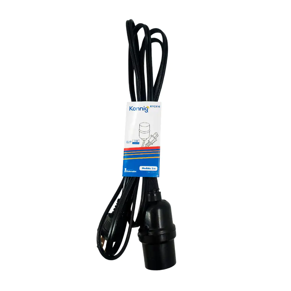 Extensión en color negro de 2 metros con socket y conector bifásico, …