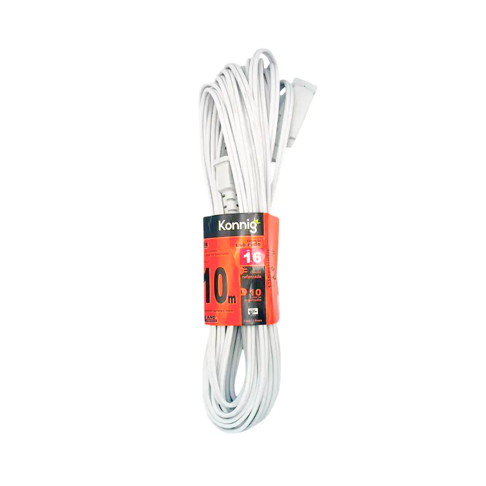 Extensión blanca de uso rudo, 10mts con 3 conectores bifásicos y cone…