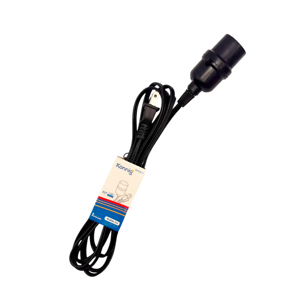 Extensión negra de 3mts con socket y conector bifásico, 110v / kycx11