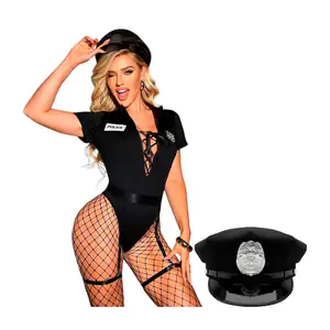 Lencería disfraz de policia sexy con malla de red y liguero ajustable…