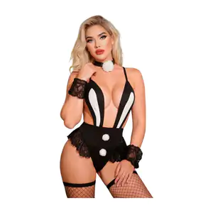 Lencería disfraz de conejita sexy con medias de red + accesorios, uni…