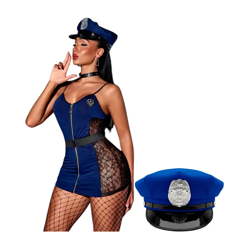 Lencería disfraz de policia sexy, vestido con apertura de encaje + accesorios, unitalla / l-g3210