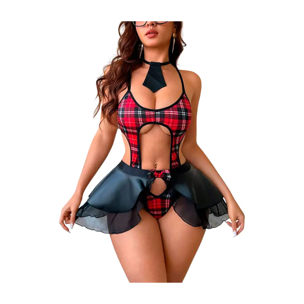 Lencería disfraz de colegiala sexy 2 piezas + accesorios, unitalla / l-g3516