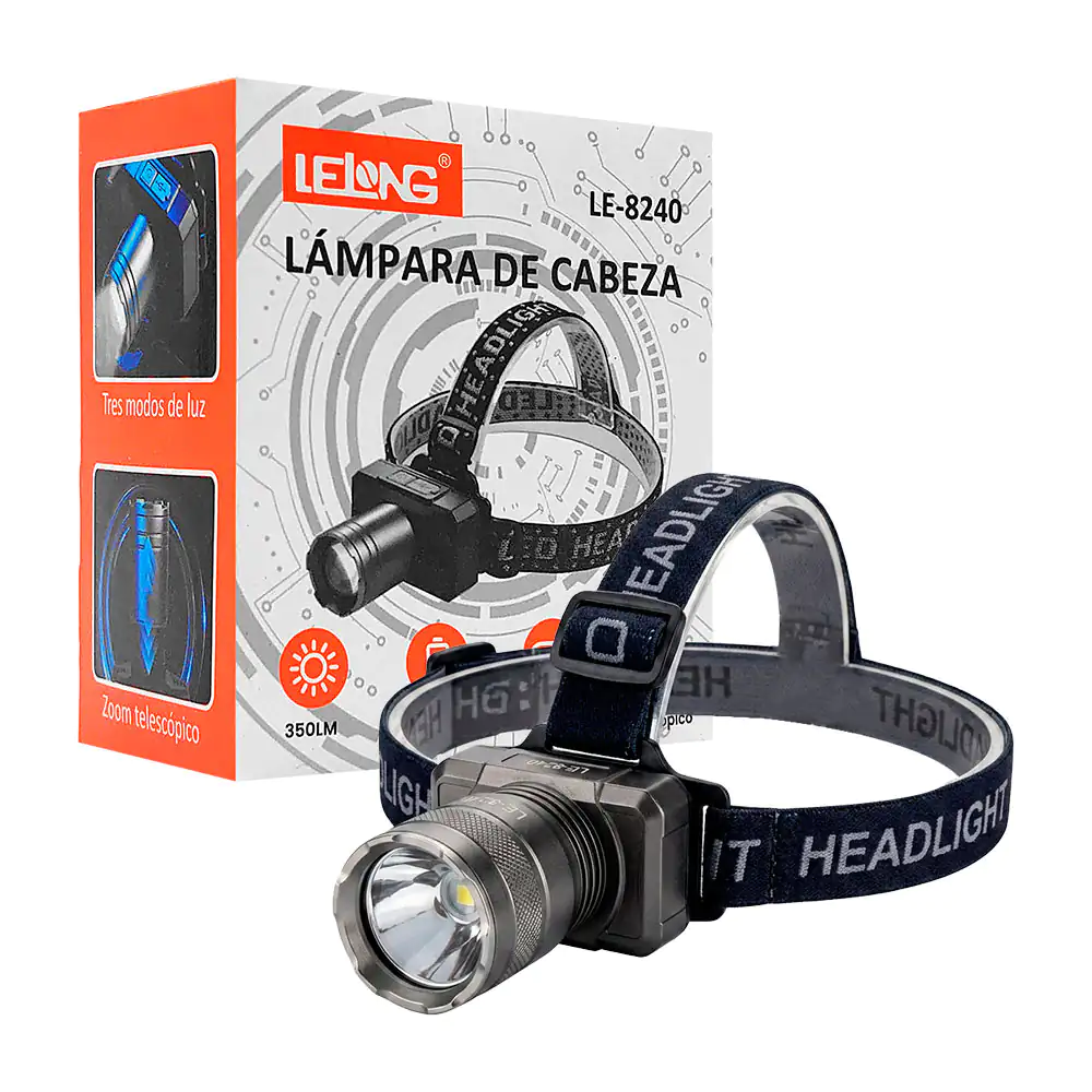 Lámpara tipo minero con 3 modos de luz y foco telescópico + banda aju…