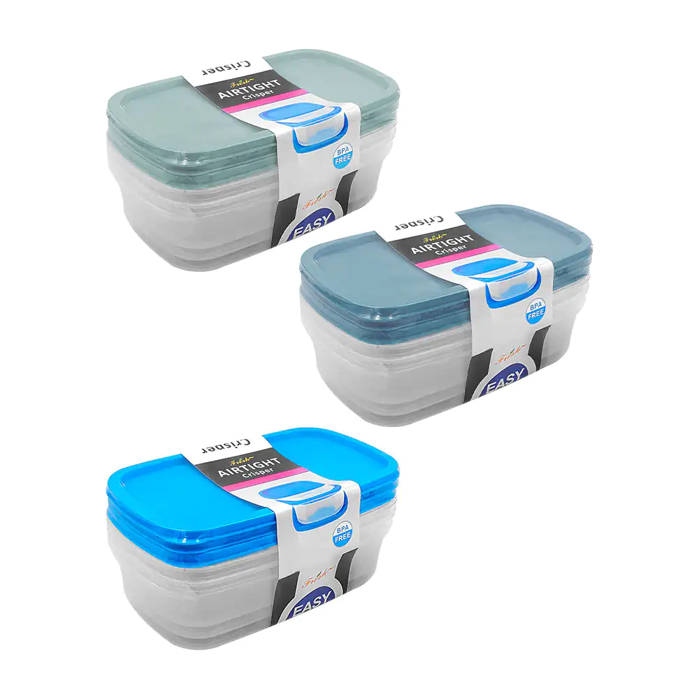 Paquete con 3 tupper rectangulares transparentes de 18x5cm, variedad de colores 