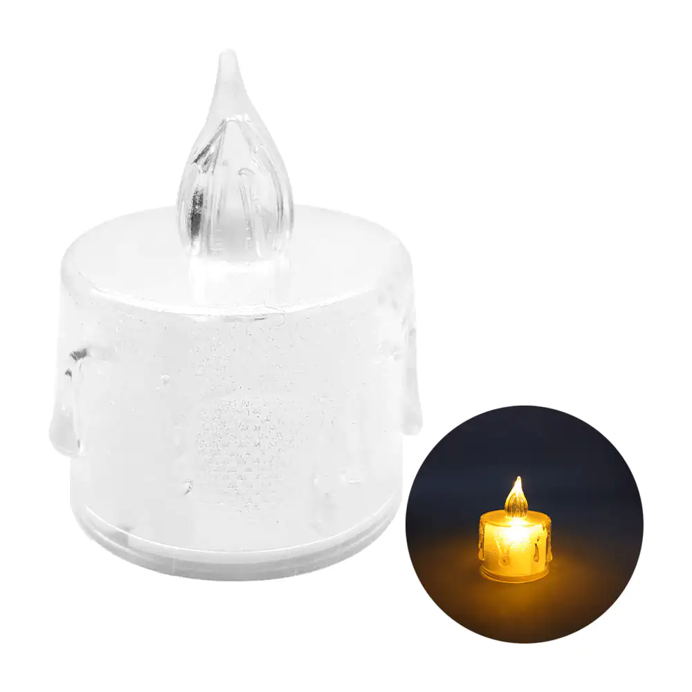 Vela led pequeña con efecto derretido, transparente con efecto tornas…