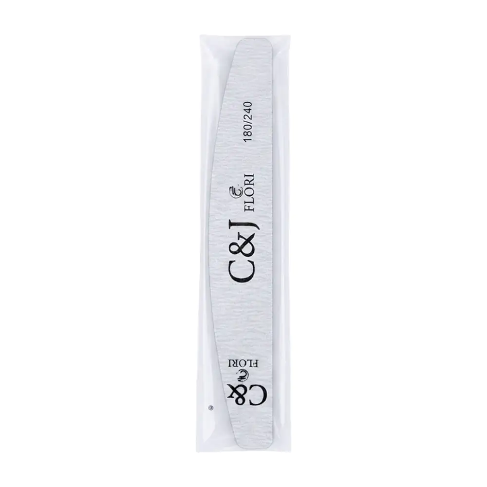 Lima plana c&j flori para uñas con diseño semi curvo de 18cm, 180/240