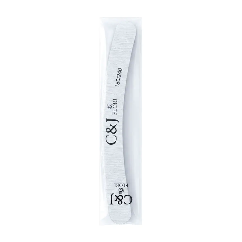 Lima plana c&j flori para uñas con diseño curvo de 18cm, 180/240