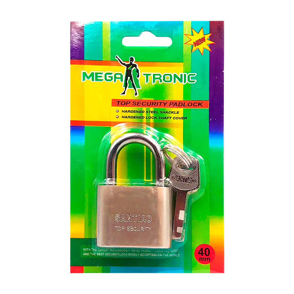 Candado satinado megatronic de gancho corto con juego de 3 llaves, 40…