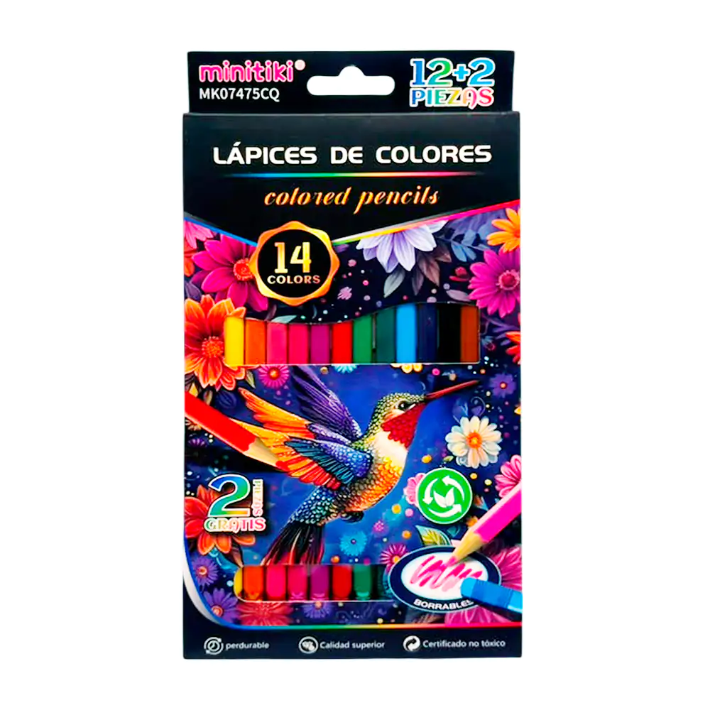 Estuche minitiki con 14 colores de madera premium con borrador, variedad de colores 