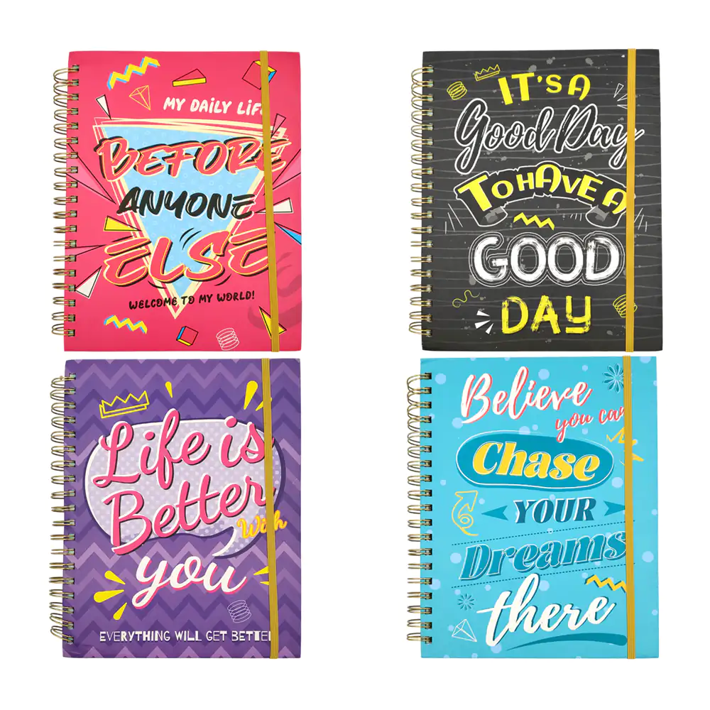 Cuaderno profesional de 200 hojas en pasta dura, calcomanías y espira…