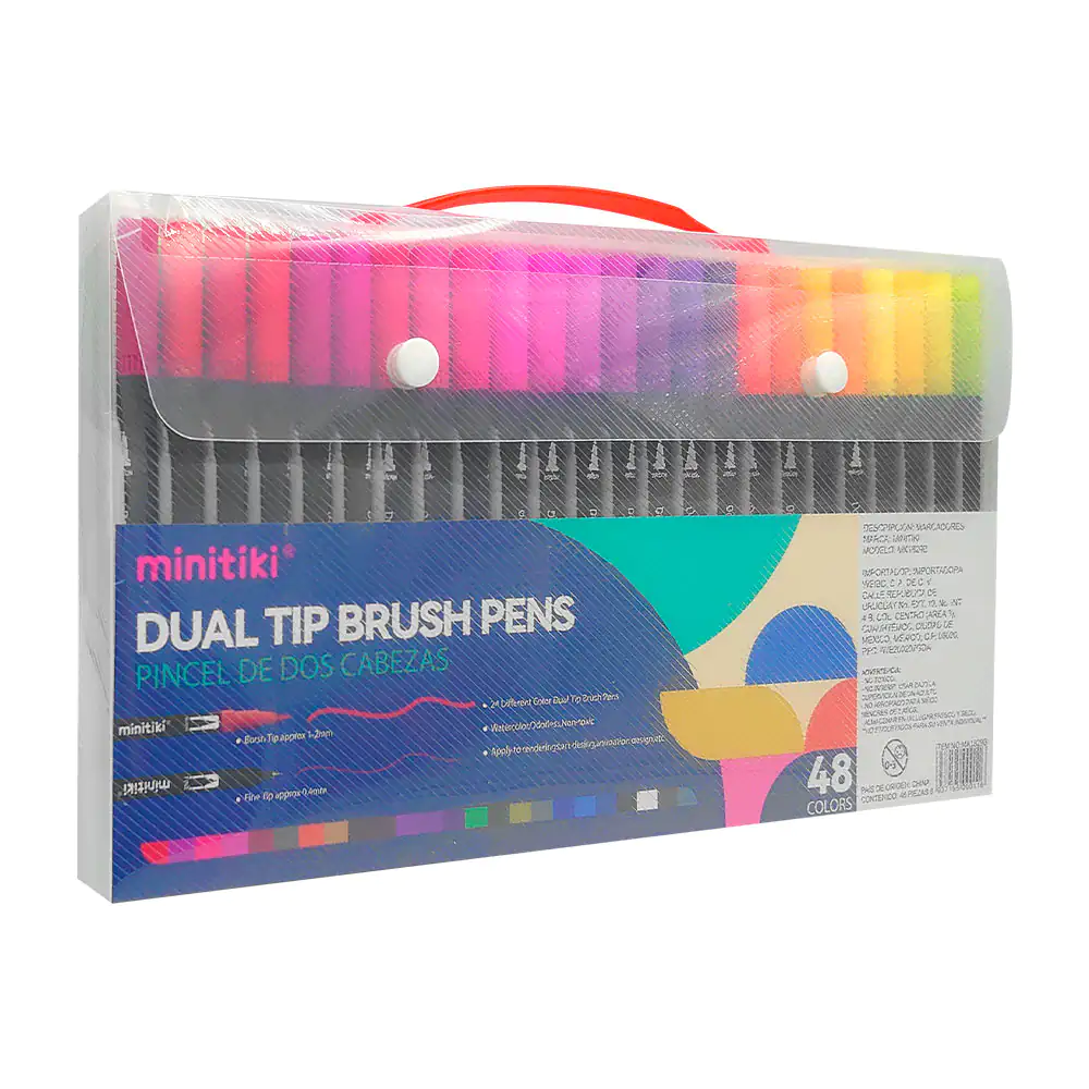 Estuche con 48 marcadores - plumones minitiki de doble punta, variedad de colores 