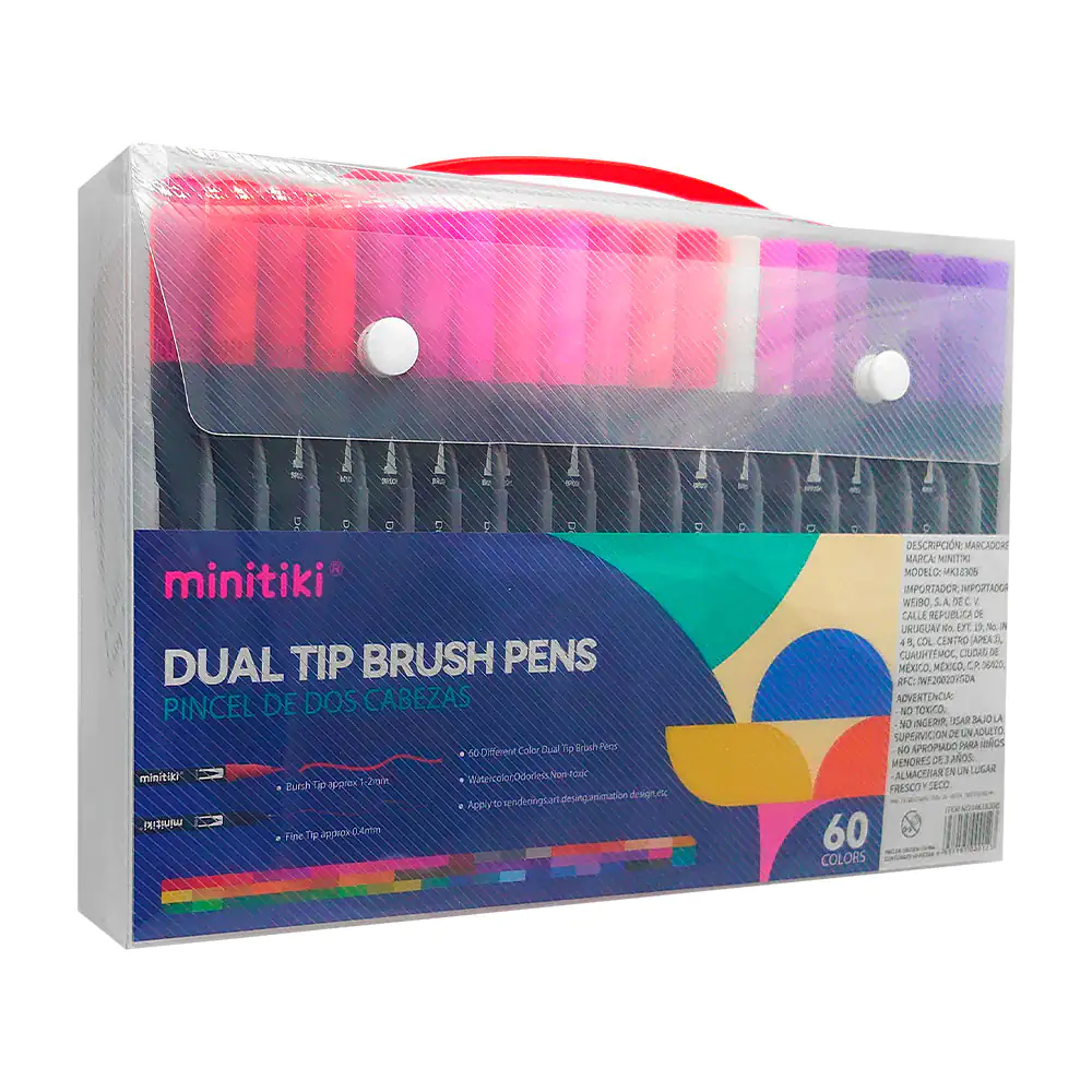 Estuche con 60 marcadores - plumones minitiki de doble punta, varieda…