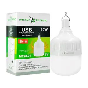 Foco bombilla led recargable megatronic de 60w con gancho, 3600ma