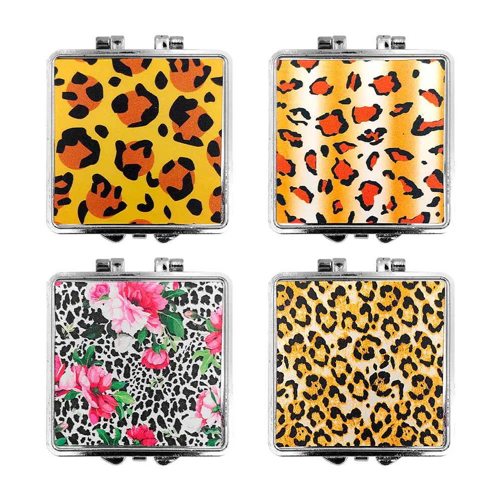 1pz Espejo c&j flori cuadrado de doble vista con estampado de leopard…
