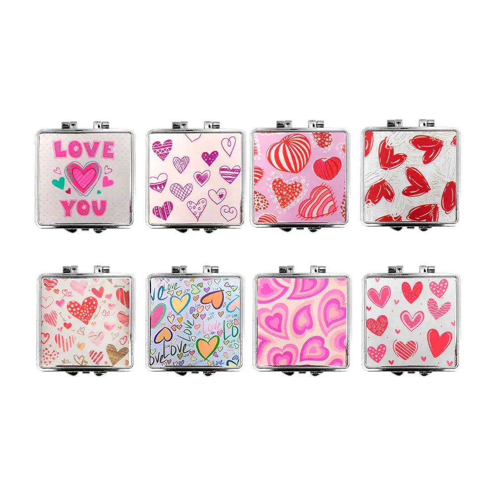 1pz Espejo c&j flori cuadrado de doble vista con estampado de corazon…