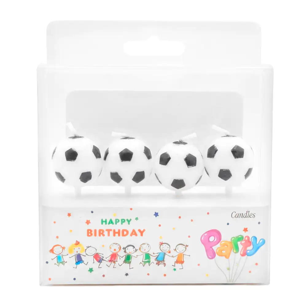 Paquete con 4 velas con forma de balón de fútbol / qlz0477