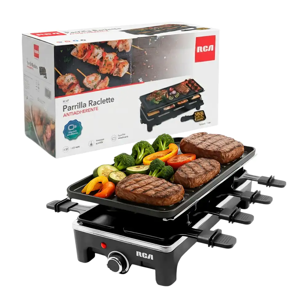 Parrilla eléctrica raclette rca antiadherente de doble nivel con temp…