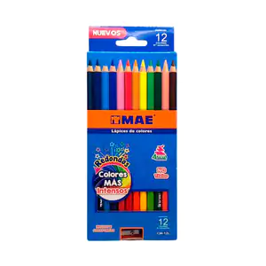 Caja con 12 lápices de colores largos mae de punta extra gruesa 4mm /…