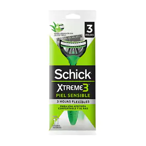 Paquete con un rastrillo schick de 3 hojas para piel sensible / schick