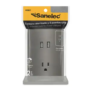 Placa fontana con 1 contacto color gris + 2 puertos usb, sanelec