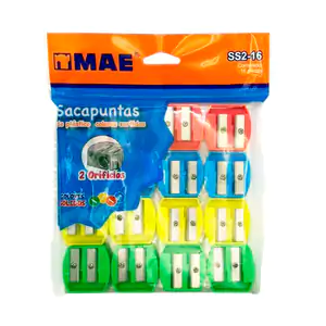 Paquete con 16 sacapuntas de plástico en colores sólidos con 2 orific…