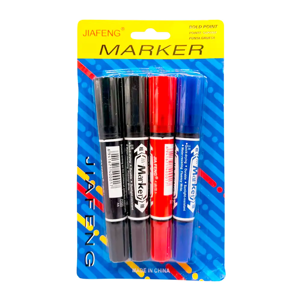 Blíster con 4 marcadores jiafeng de doble punta, variedad de colores
