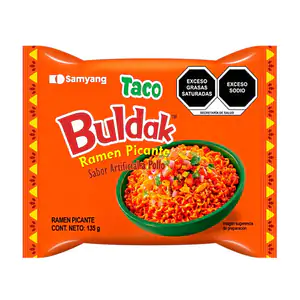Ramen buldak taco original extra picante sabor pollo, 135g / taco.pica