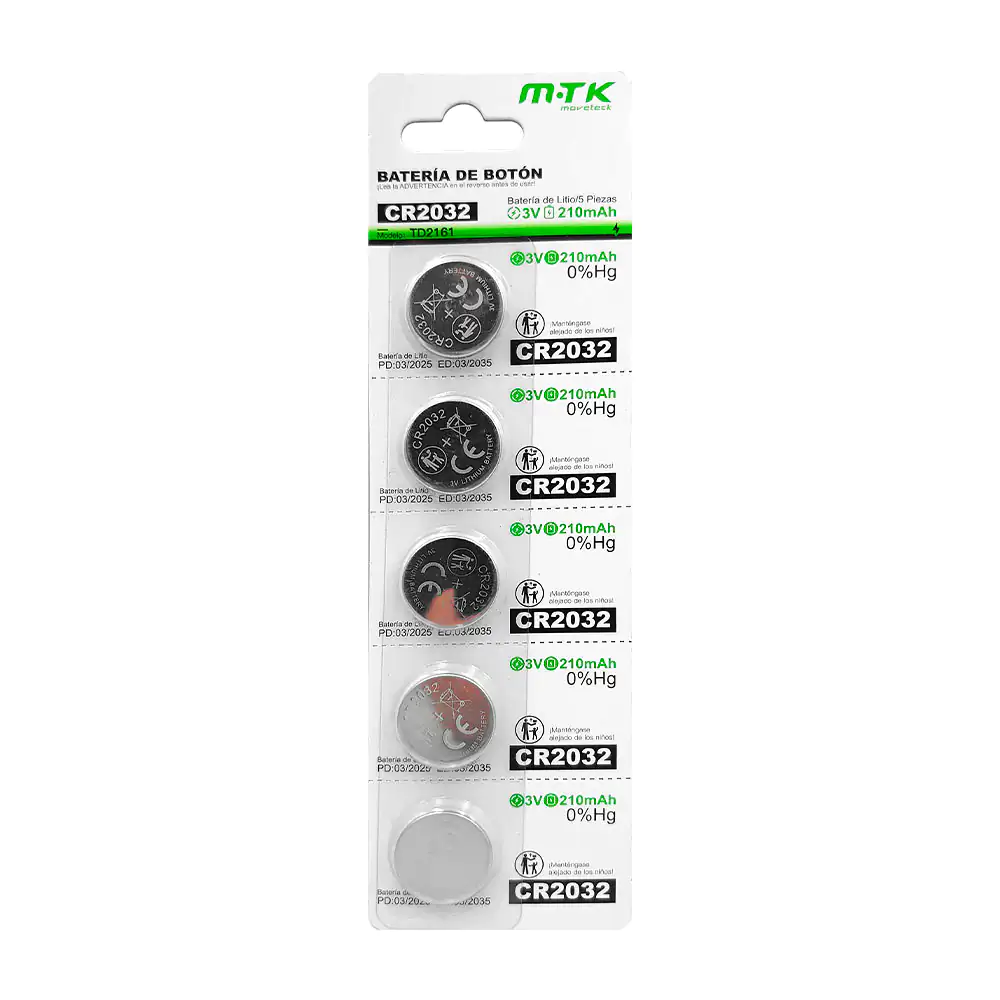Blíster mtk con 5 pilas / baterías tipo botón de 210mah, cr2032 / 3v