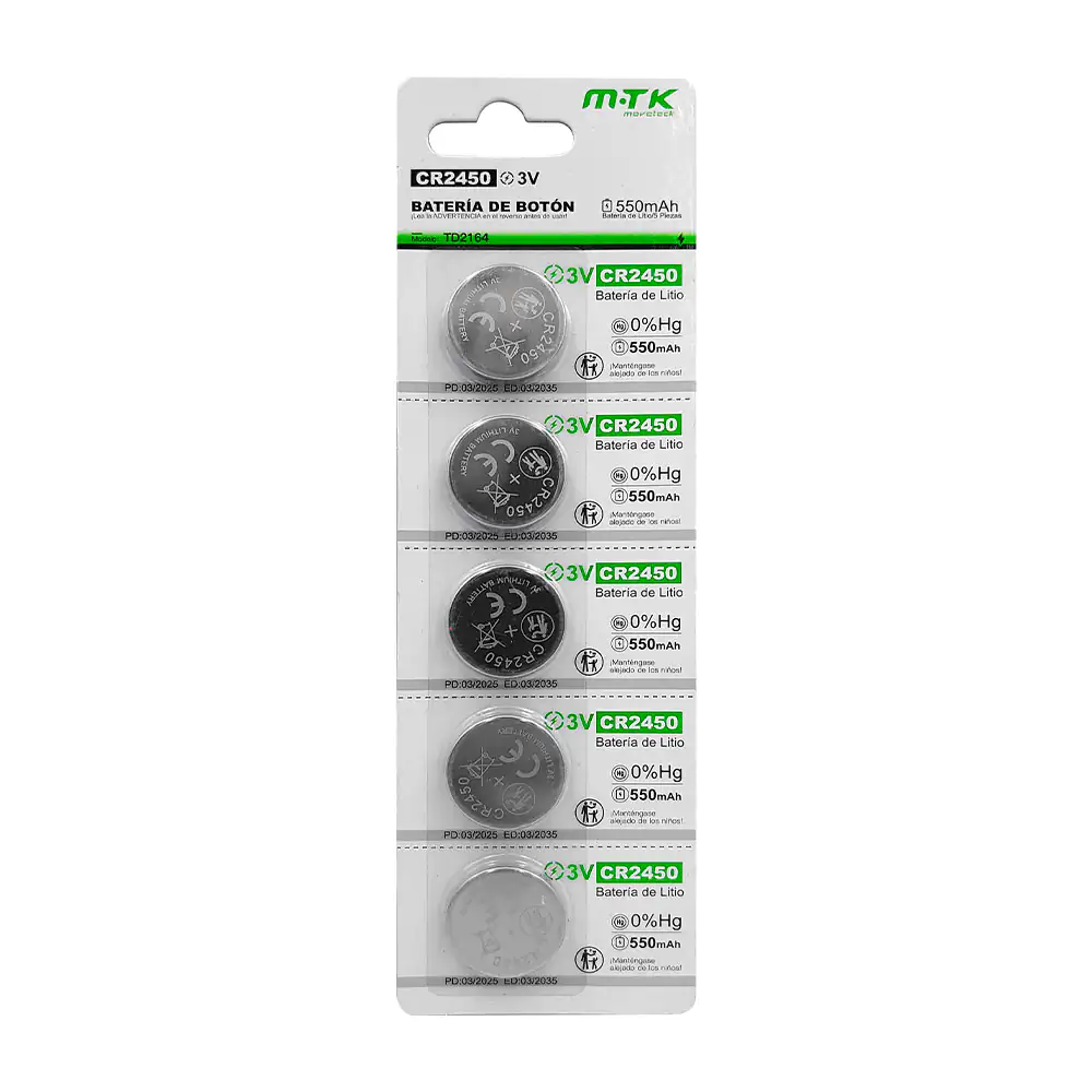 Blíster mtk con 5 pilas / baterías tipo botón de 550mah, cr2450 / 3v