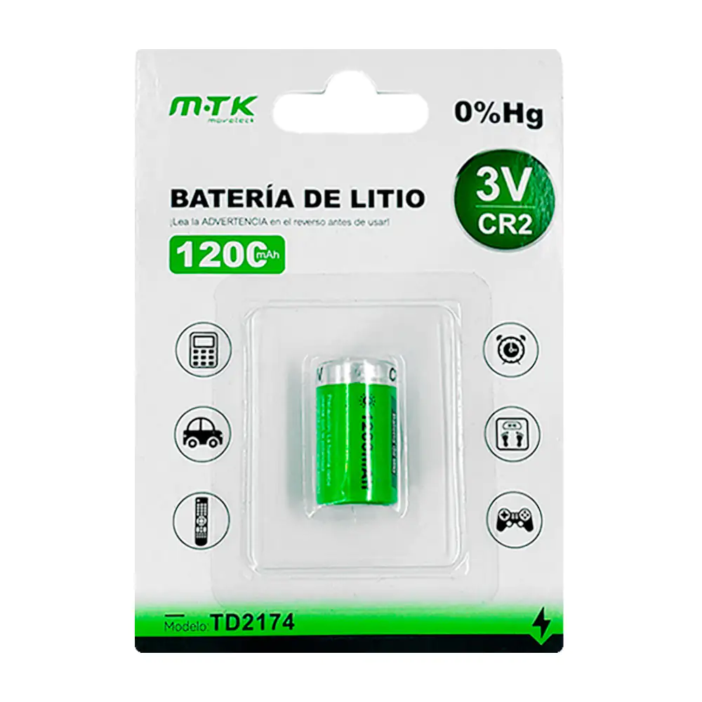 Blíster mtk con 1 mini pila / batería de 1200mah, cr2 / 3v