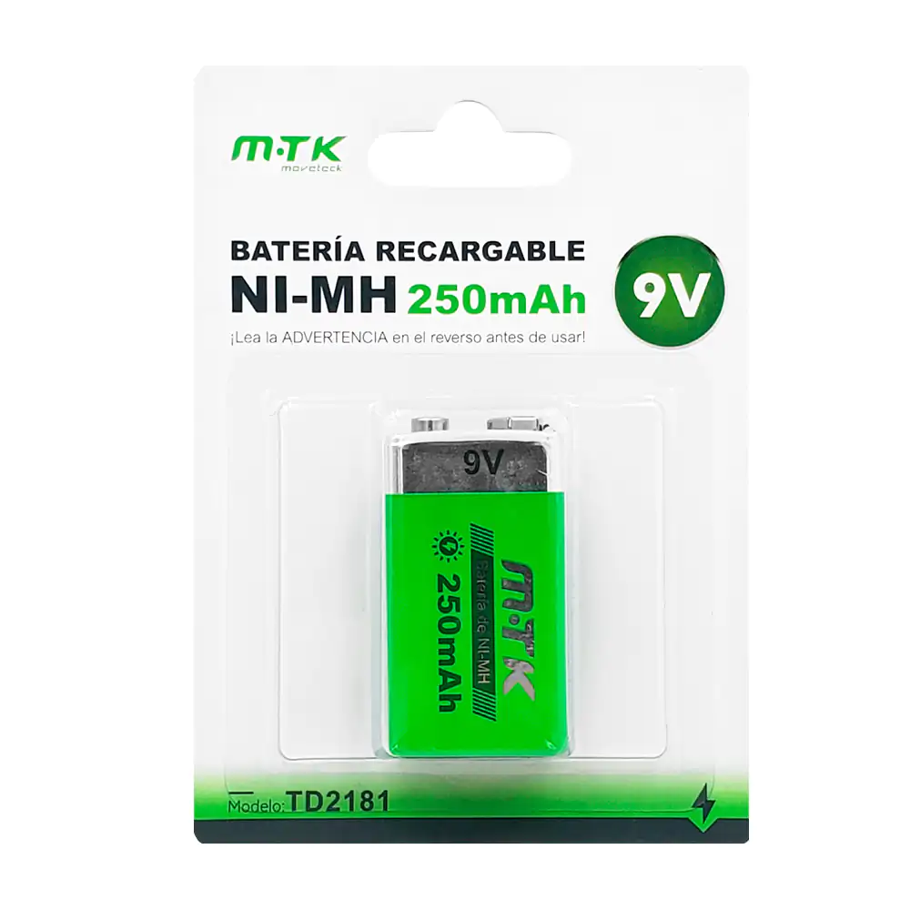 Blíster mtk con 1 pila / batería rectangular ni-mh de 250mah / 9v
