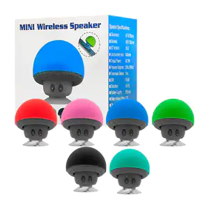 Mini bocina bluetooth en forma de hongo con ventosa, variedad de colo…