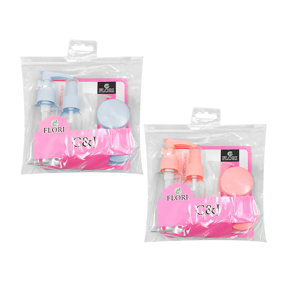 Kit para viaje c&j flori con 2 botellas dispensadoras, 2 mini frascos…