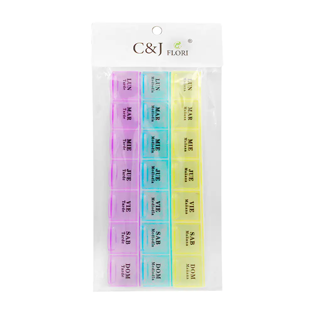 Estuche pastillero c&j flori con 21 compartimentos con estampado días…