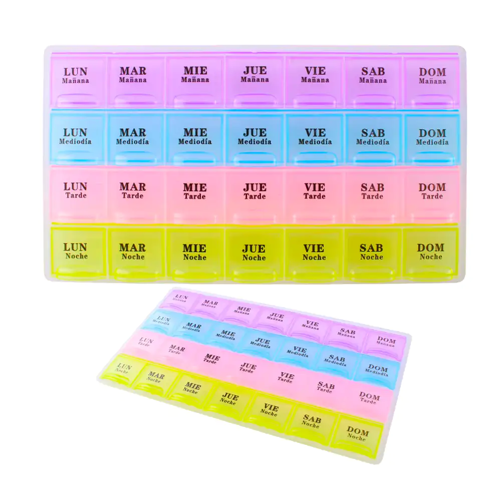 Pastillero c&j flori con 28 compartimentos y estampado de días semana…