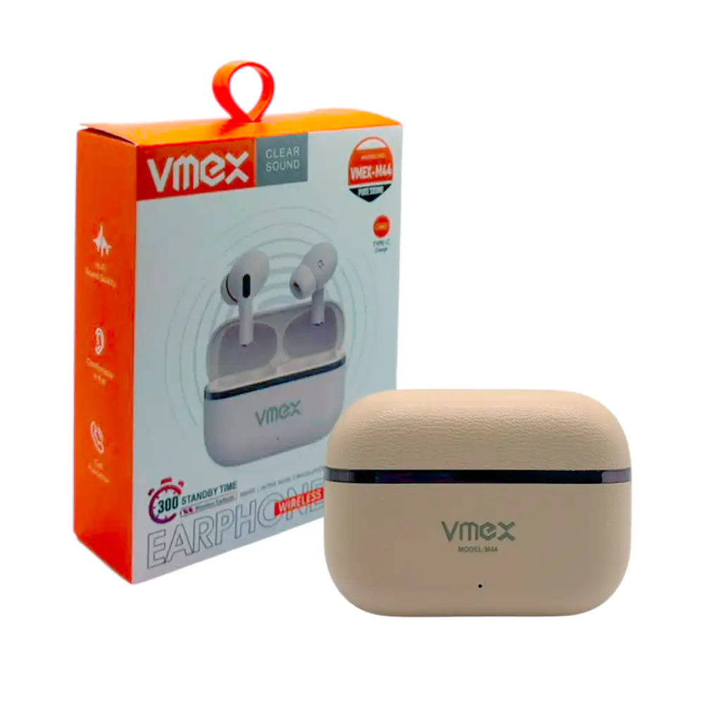 Audífonos inalámbricos bluetooth vmex con estuche de carga efecto piel 