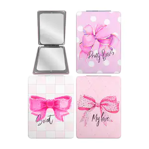 Espejo de bolsillo doble, rectangular con imán y estampado de moño, v…