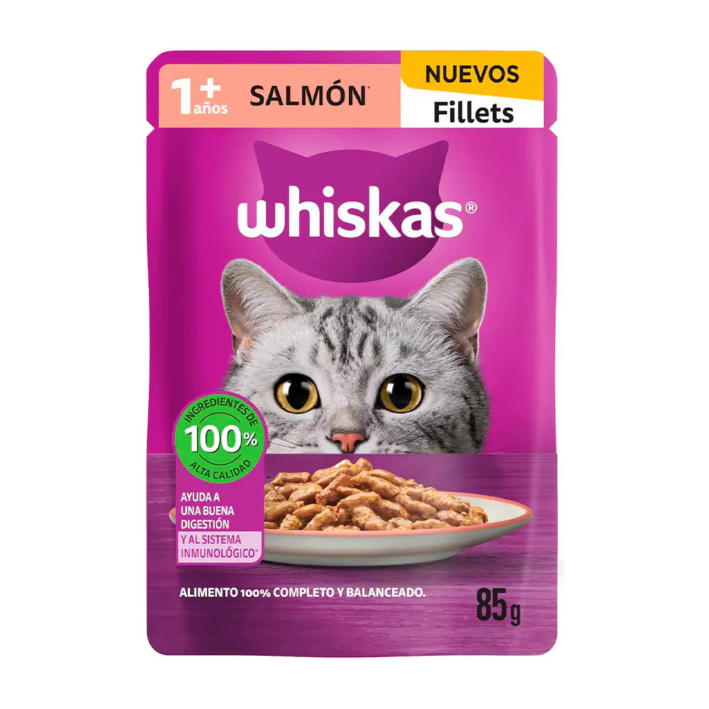 1pz alimento húmedo para gato, sobre de whiskas fillets sabor salmón,…
