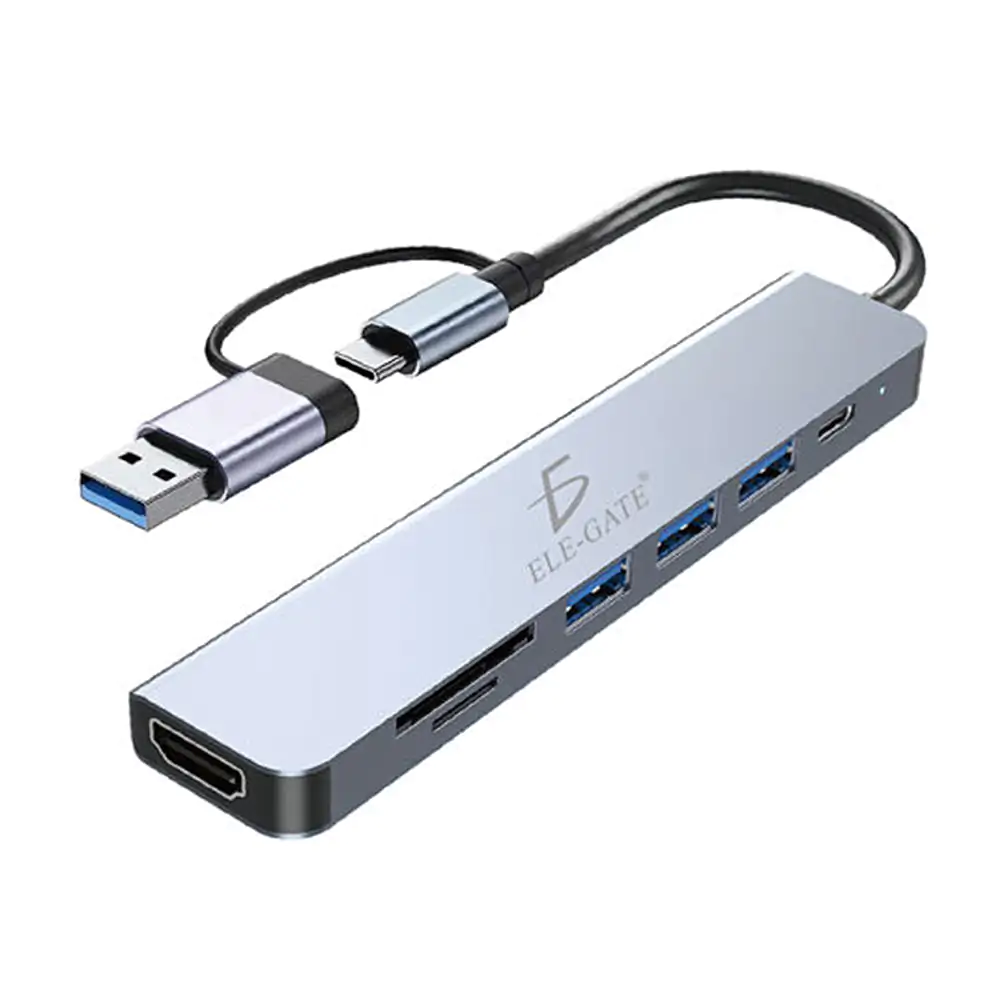 Hub adaptador 7 en 1 con conector usb-a y usb-c, puertos hdmi, usb 3.…