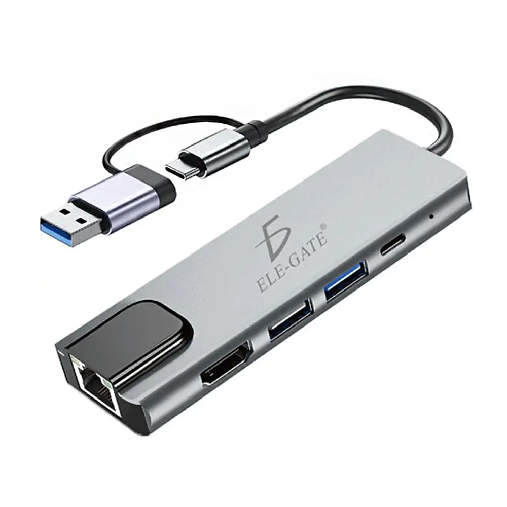Hub adaptador 2 en 1 conector usb-a y usb-c, puerto hdmi, rj45, usb 3…