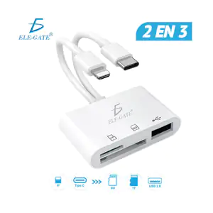 Lector de tarjetas 2 en 3 con usb-c y lightning compatible con tf, sd…