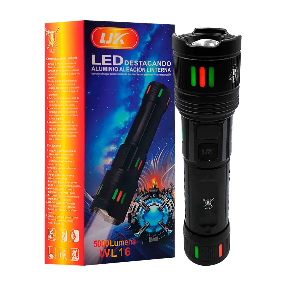 Lámpara de mano recargable ljk con 3 modos de iluminación y zoom ajus…