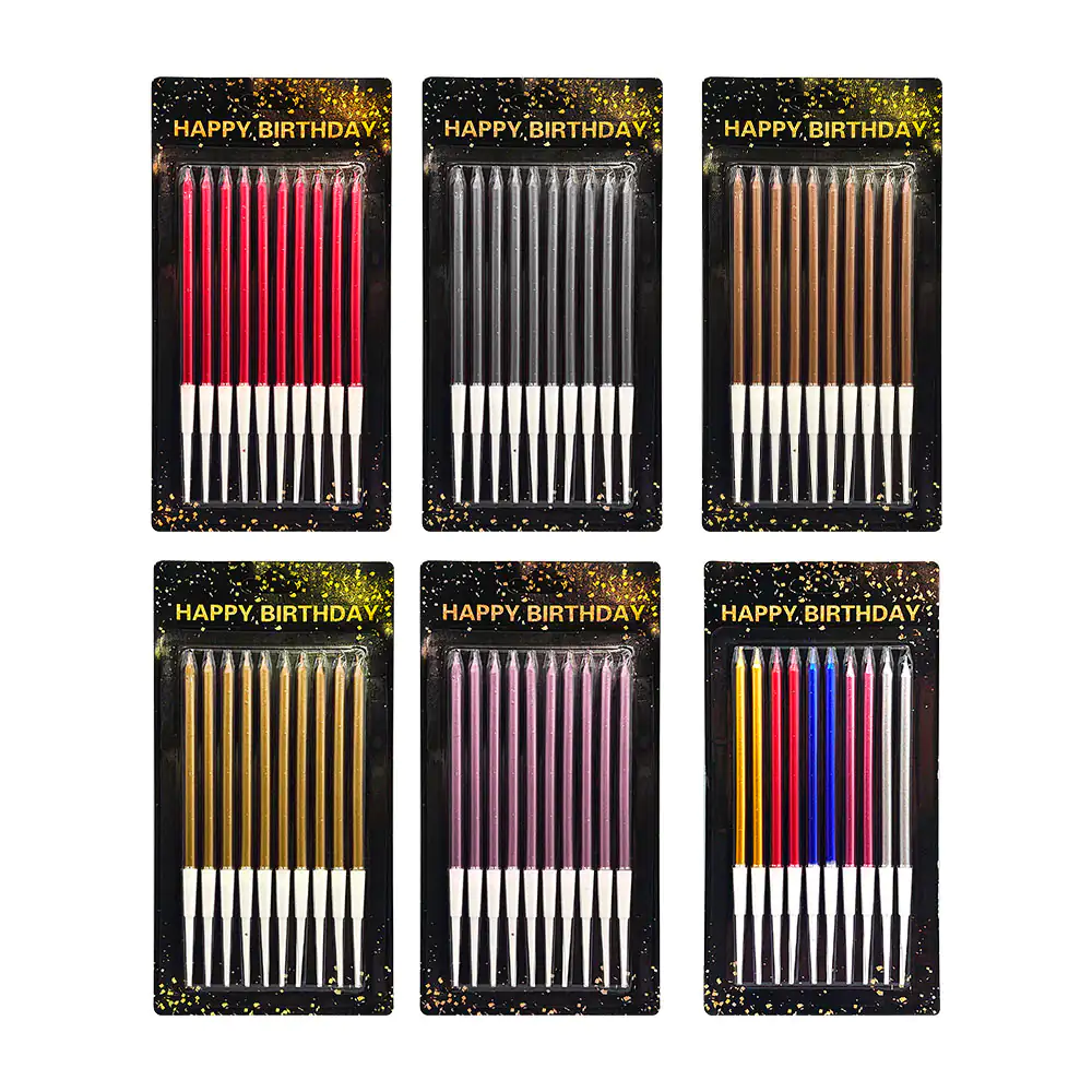 Blíster con 10 velas alargadas, lisas + base para pastel, variedad de…