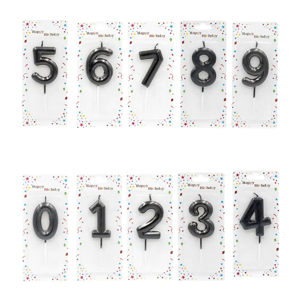 1pz Vela de cumpleaños en forma de número, 0-9, en color negro, varie…