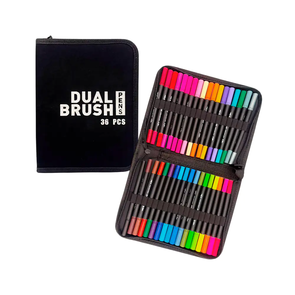 Estuche con 36 plumones - marcadores de doble punta, variedad de colo…