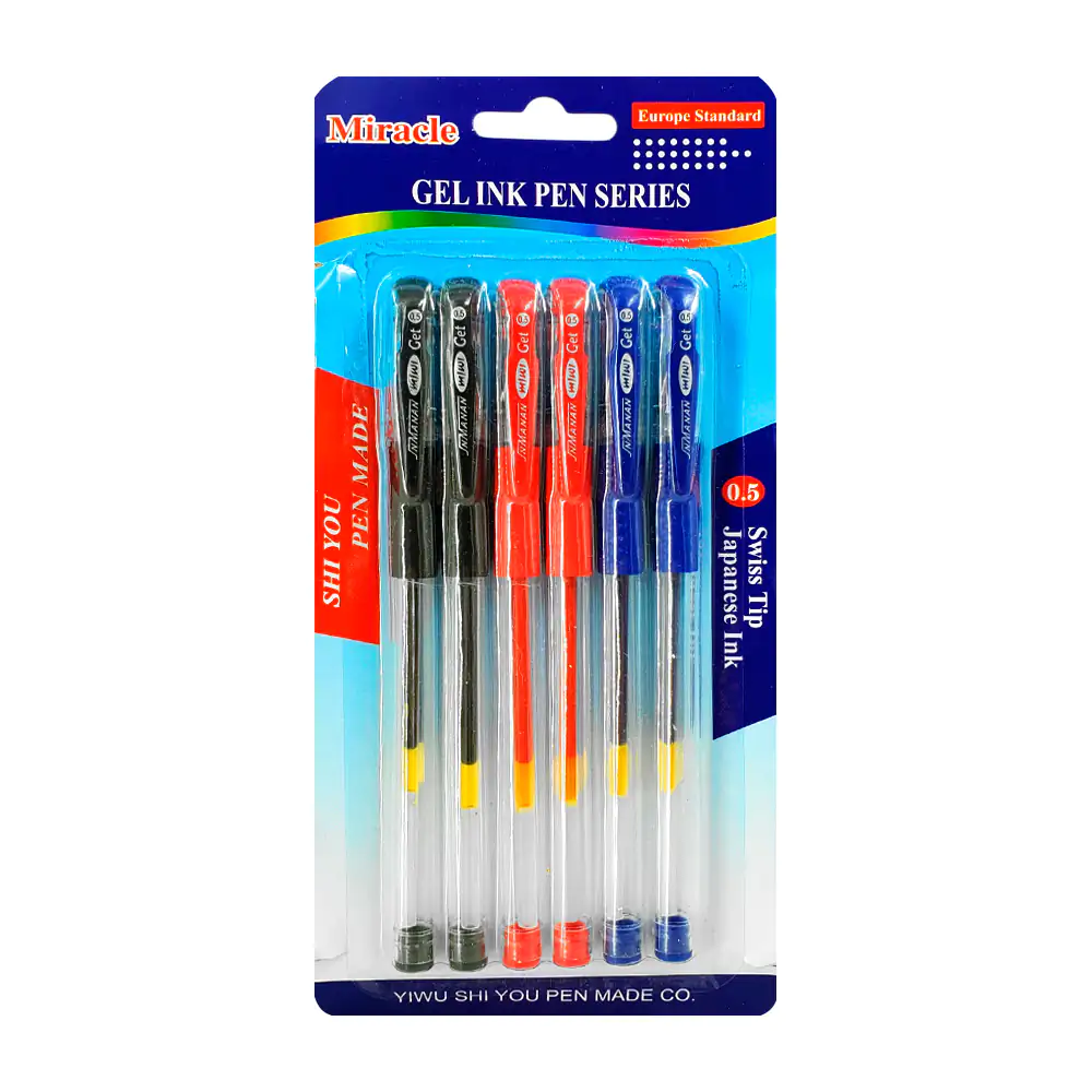 Blíster con 6 plumas de gel con punta de 0.5, diseño ergonómico, vari…